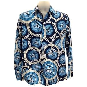 Silver Stone Size Medium Paisley Collection Long Sleeve Men's Modern Fit. New
